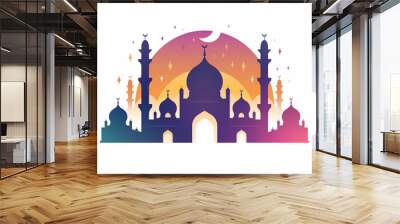 Colorful mosque illustration with crescent moon
 Wall mural