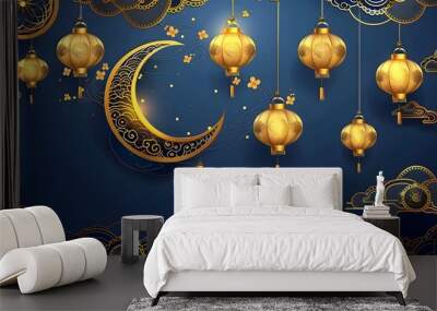 crescent moon lanterns illuminating the enchanting night sky with celestial splendor Wall mural