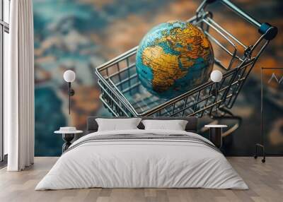 Diverse Global Online Shopping Cart Showcasing Seamless International E commerce Experience Wall mural