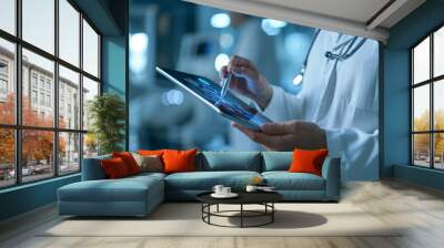 Doctor using digital tablet find information patient medical history at the hospital. Medical technology concept. hight resolution Wall mural