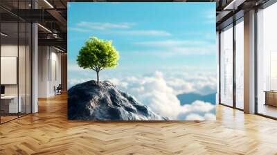 Eco Friendly Global Tree Thriving on Earth s Surface with Cloudy Sky Backdrop Wall mural