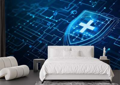 Healthcare Security Shield Digital Technology Concept for Family Cover Protection in the Age of Social Media Wall mural