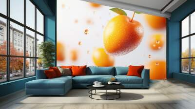 Juicy ripe and vibrant citrus apples with glistening water droplets on a clean white background  This closeup image showcases the natural beauty freshness and allure of these healthy organic fruits Wall mural