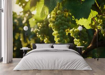 Lush Green Vineyard with Plump Juicy Grapes in Cinematic Film Style Landscape Wall mural