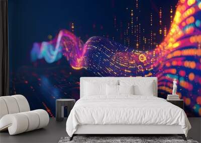 Mesmerizing Swirls of Glowing Particles in a Futuristic Digital Landscape Wall mural