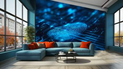 personal data. Security system with fingerprint on cyber technology Wall mural