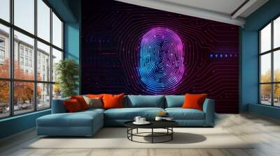 personal data. Security system with fingerprint on cyber technology Wall mural