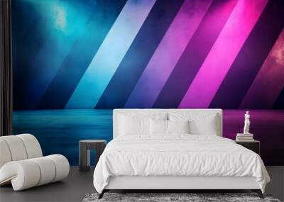 Vibrant Abstract Geometric Light Patterns in Cool Blue and Purple Tones Elegant Modern Stage Design with Cinematic Lighting Wall mural