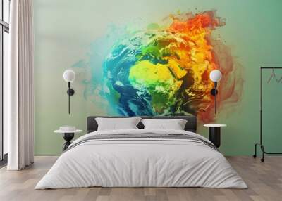 Vibrant and Fiery Abstract Representation of the Dynamic Planet Earth in Motion Wall mural