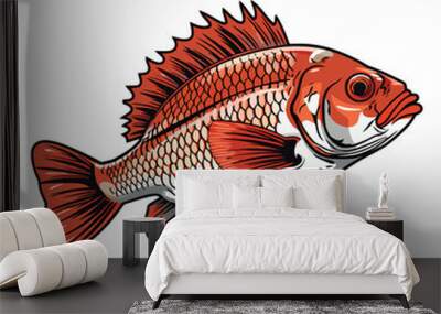 Vibrant Aquatic Vision: Captivating 2D Illustration of the Red Empress Cichlid Wall mural