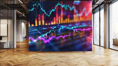 Vibrant Financial Data Visualization with Multi Colored Graphs and Charts Illustrating Stock Market Trends and Economic Analysis for Business and Investment Insights Wall mural