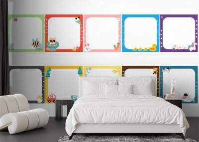 black space with cute photo frame illustration clipart for kids or worksheet with animal decoration Wall mural