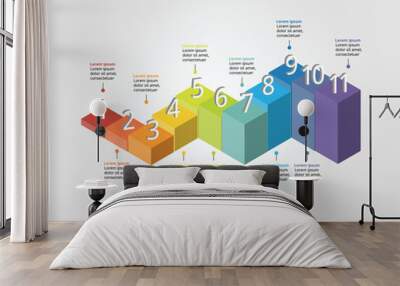 square graph chart template with number for infographic for presentation for 11 element Wall mural