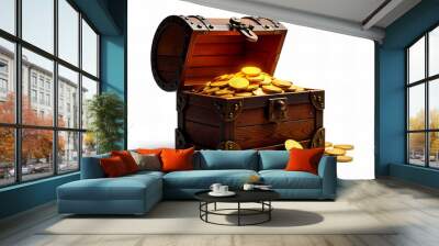 Treasure Chest Wooden Box Overflowing with Gold Coins Wall mural