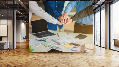 Group of business men are hand coordination Wall mural