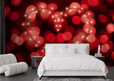 Abstract heart shaped bokeh background of red christmas lights Wall mural