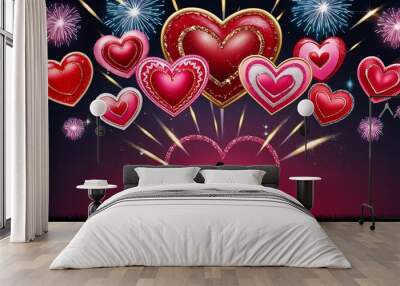 Colorful hearts on a dark background valentine s day background Wall mural