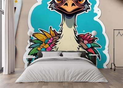 Illustration of a cute Emu sticker with vibrant colors and a playful expression Wall mural