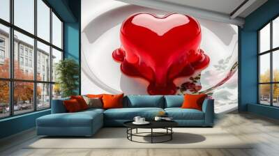 Red heart jelly on white plate Wall mural