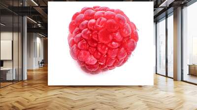 Fresh raspberry with leaves closeup isolated on white background Wall mural