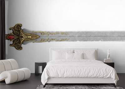 fantasy golden sword with long blade on isolated white background. 3d illustration Wall mural