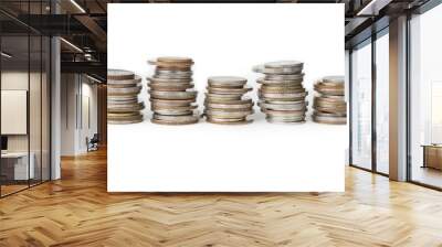 Stack of coin isolated on white background concept not organized Wall mural