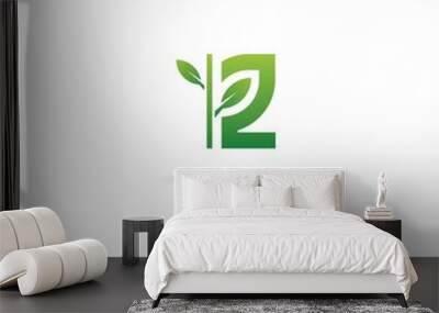 number 2 with leaf logo design icon inspiration Wall mural