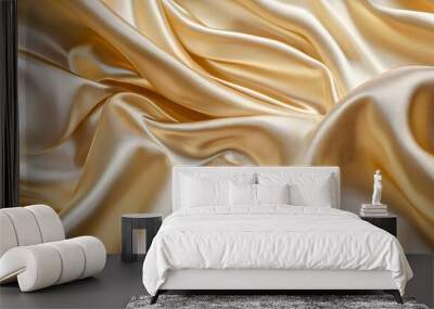 Luxurious Golden Satin Fabric The Elegance of Soft Textures and Shimmering Surfaces for Fashion and Interior Design Wall mural