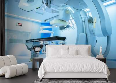 Equipment and medical devices in hybrid operating room blue filter. Operating room. Surgical procedures , the operating room of the Future. Equipment in hospital. Wall mural