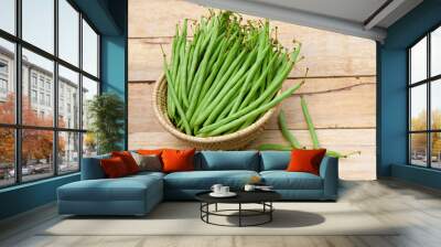 string bean  on  wooden  background Wall mural