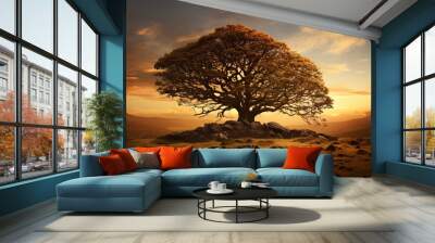 landscape with last leftover tree and clouds with no other trees or green plants in a post apocalyptic world of earth Wall mural