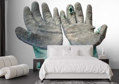 Old Textile work gloves with rubber isolated on transparent background. Wall mural