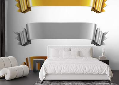 Set of Gold, Silver and Bronze Ribbons Wall mural