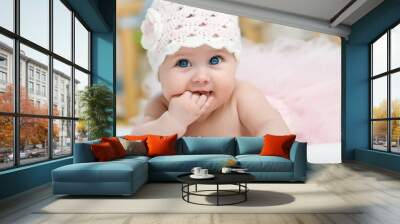 Portrait of beautiful blue-eyed girl Wall mural