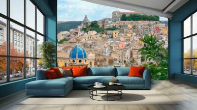 The cityscape of the town of Ragusa Ibla in Sicily in Italy Wall mural