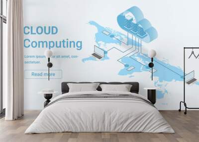 Cloud icon connecting with communication devices on map background some Elements of this image furnished by NASA Wall mural