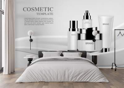 Cosmetic set on white milk background vector cosmetic mockups Wall mural