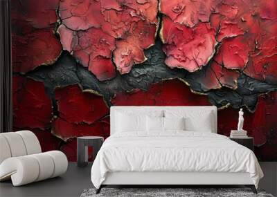 cracked glass abstract background in red, aesthetic depth and drama Wall mural