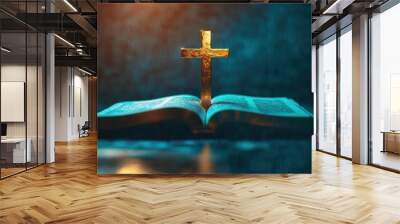 Golden Cross Resting on an Open Bible Wall mural