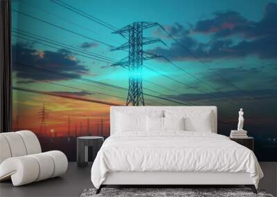 Power Lines and Transmission Towers at Sunset Wall mural