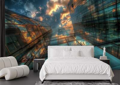 View of modern business buildings touching the sky Wall mural