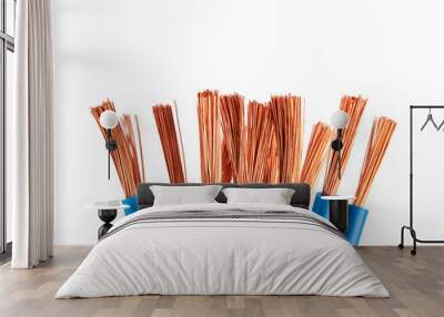 Copper electric cable on a white background Wall mural