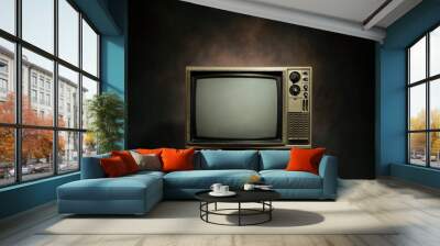 Retro old television on the black background, clipping path Wall mural