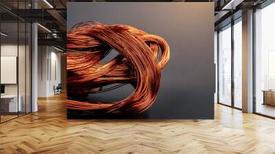 Scrap copper wire on black background. Close up Wall mural