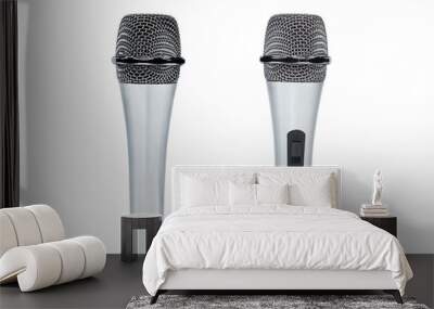 Two silver dynamic microphones with clipping paths, isolated on white background Wall mural