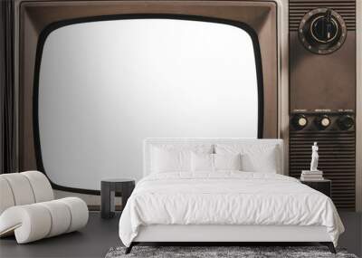 Vintage old TV cut out screen with clipping path, retro television, close up Wall mural