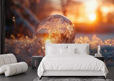 The charm and magic of winter, the delicate textures of frozen bubbles  Wall mural