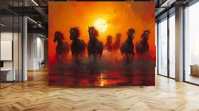 The seven horses sunrise painting, according to Vastu Shastra Wall mural