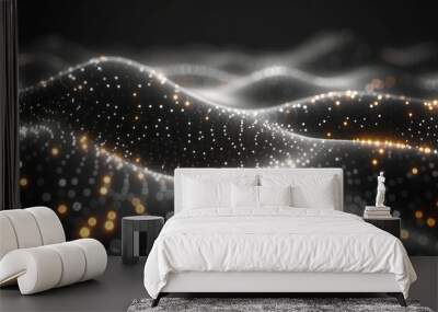 Wave of dots and weave lines. Abstract background. Network connection structure. Wall mural