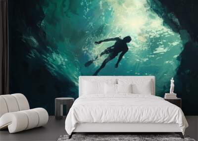 A man is swimming in the ocean Wall mural